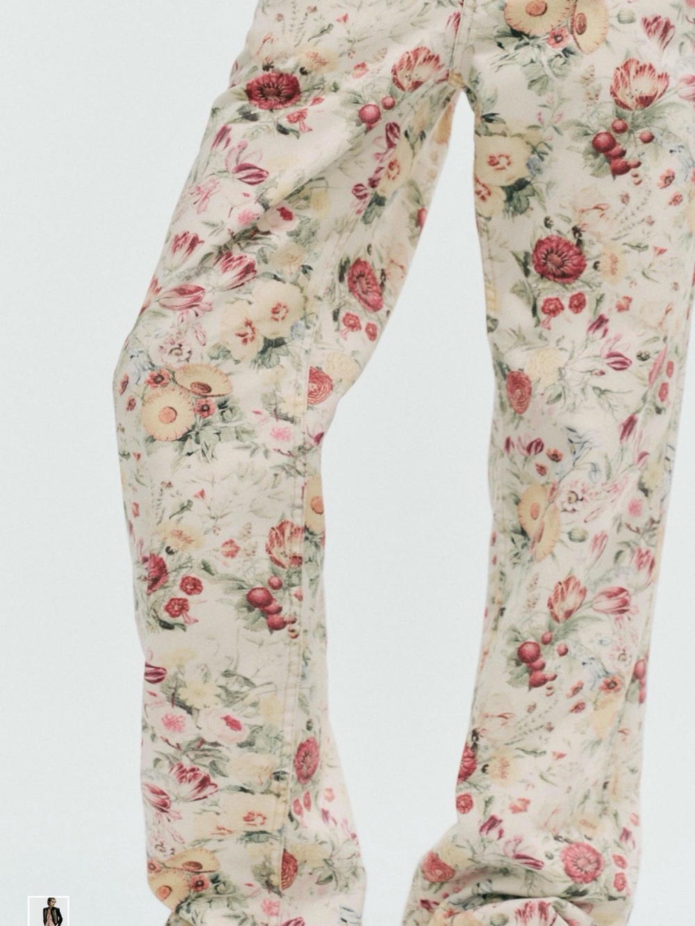 Zara Floral Straight-Leg Pants in Cream and Pink